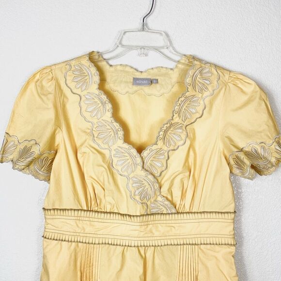 Eshakti Yellow & Grey Floral Embroidered Surplice Dress - Picture 3 of 7